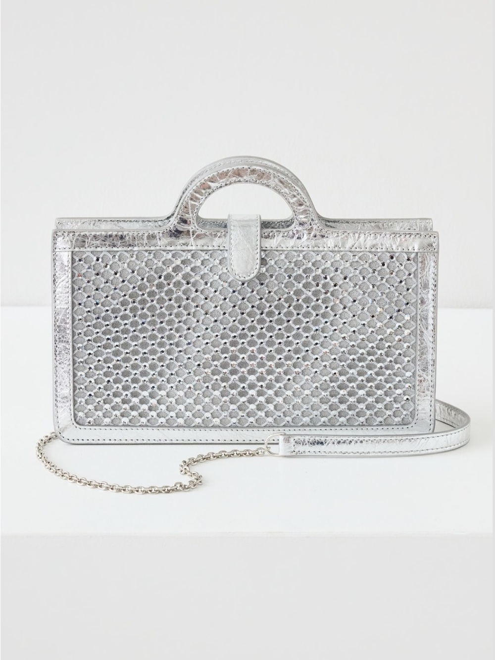 Marni Metallic Silver Mesh Handbag with Chain Strap